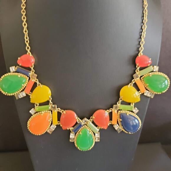 Kate Spade Amalfi Mosaic Necklace Multi-colored Gold Tone Bold Statement Signed - Picture 1 of 5